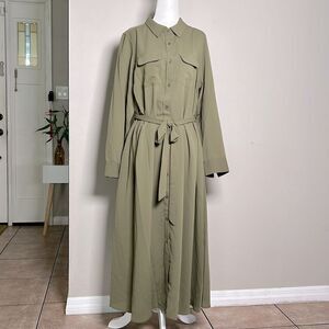 Alfani Olive Green Long  Sleeve Button Down Shirt Dress Size 1X